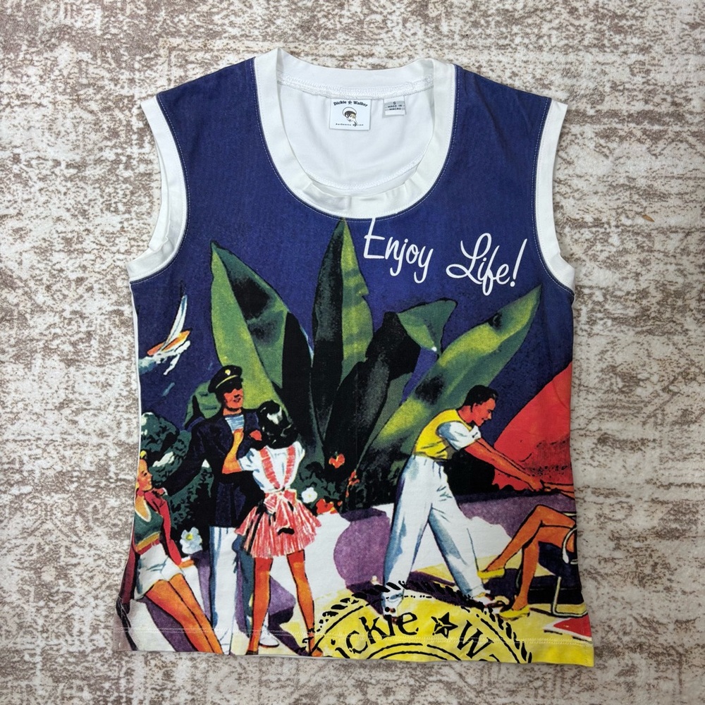 Dickie Walker Vintage Retro Marine Graphic Top‎ Size S